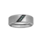 Mens Color-enhanced Blue Diamond-accent Stainless Steel Wedding Band