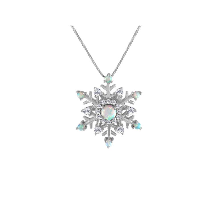 Lab-created Opal & Lab-created White Sapphire Sterling Silver Snowflake Pendant Necklace