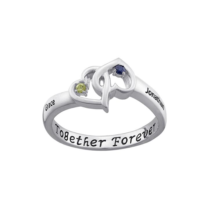 Personalized Together Forever Engraved Birthstone Hearts Ring