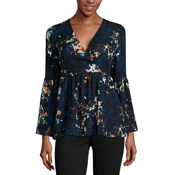 A.n.a Bell-sleeve Wrap-front Ruffle Blouse
