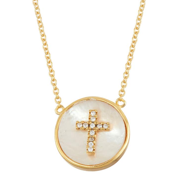Diamonart Womens 2 1/4 Ct. T.w. White Cubic Zirconia 18k Gold Over Silver Cross Pendant Necklace