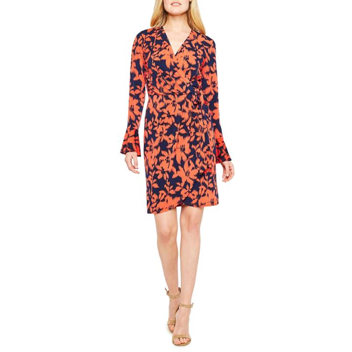 London Style Long Sleeve Wrap Dress