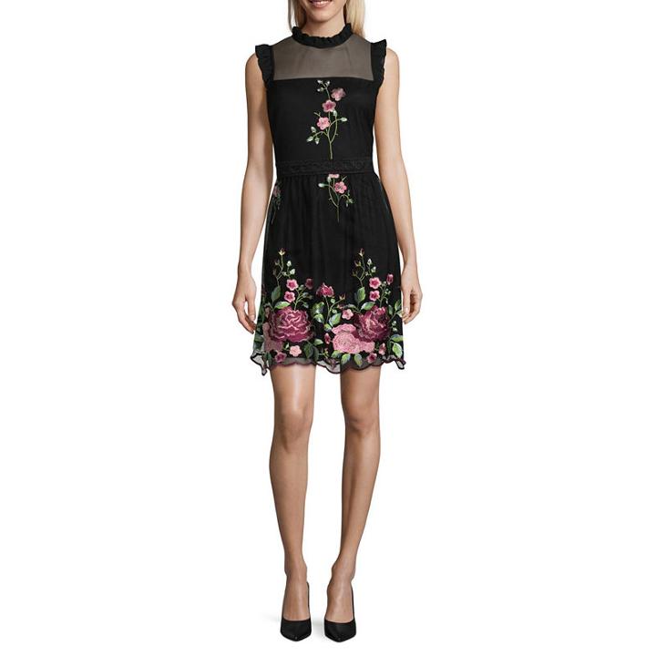 Luxology Sleeveless Embroidered Floral Shift Dress