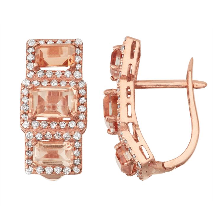 Simulated Morganite And 5/8 C.t. T.w.diamond 10k Rose Gold Earrings