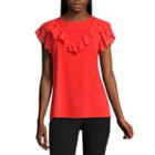 Worthington Short Sleeve Ruffle Front Shirt