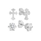 Round White Cubic Zirconia Stainless Steel Stud Earrings