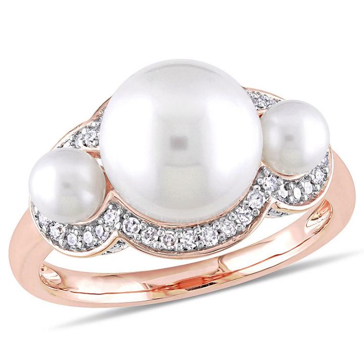 Womens 1/5 Ct. T.w. White Pearl 10k Gold Cocktail Ring