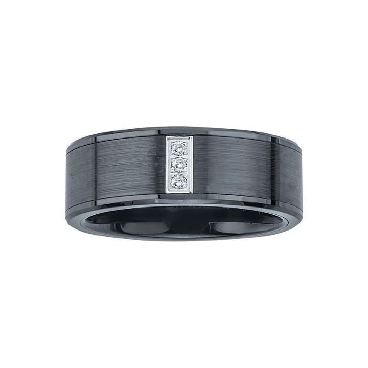 Mens Diamond Accent Black Stainless Steel & Ceramic 3-stone Wedding Band
