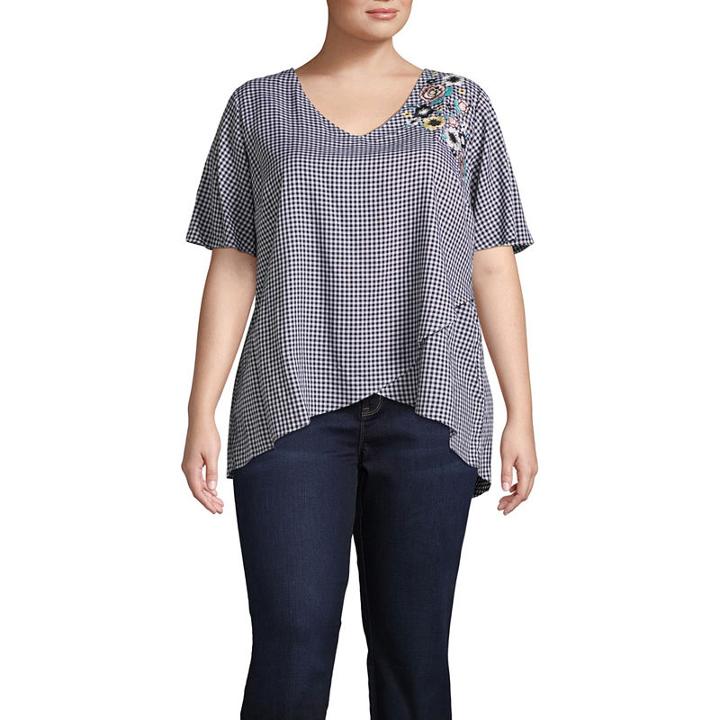 Alyx Short Sleeve V Neck Woven Blouse - Plus