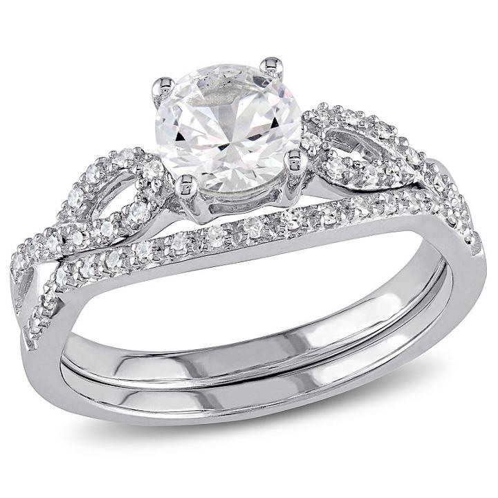 Lab Created White Sapphire & 1/6 Ct. T.w Diamond 10k White Gold Bridal Set