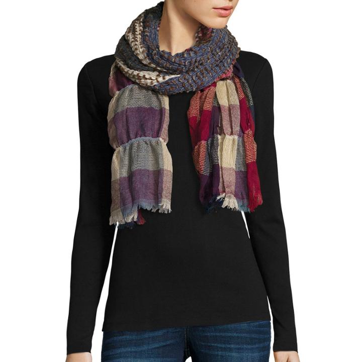 Ruched Plaid Scarf