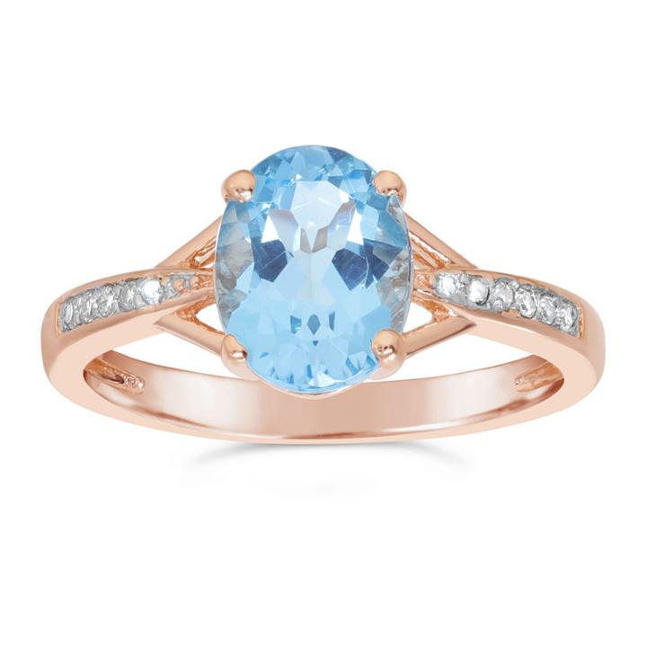 Womens Diamond Accent Genuine Blue Blue Topaz Gold Over Silver Cocktail Ring