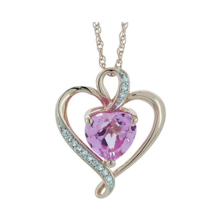 Lab-created Pink & White Sapphire Heart Pendant Gold Over Sterling Necklace