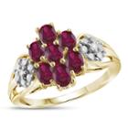 Lab Created Red Ruby And Diamond Accent In Gold Over Silver Cluster Ring
