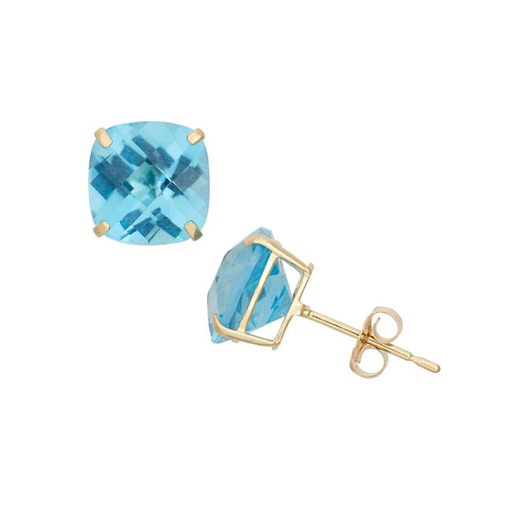 Cushion Blue Blue Topaz 10k Gold Stud Earrings
