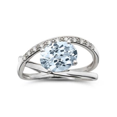 Sterling Aquamarine & Lab-created White Sapphire Crossover Ring