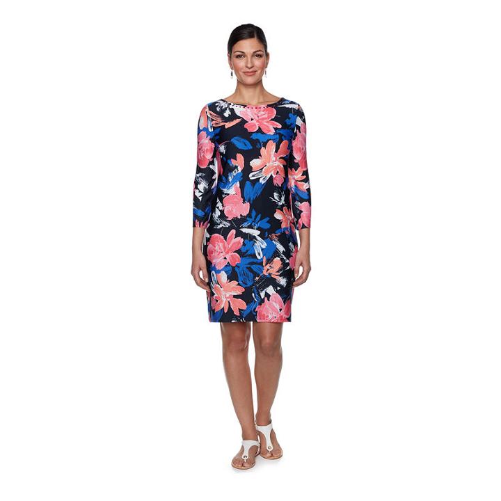 Lark Lane Must Haves Iii 3/4 Sleeve Embellished Floral Shift Dress