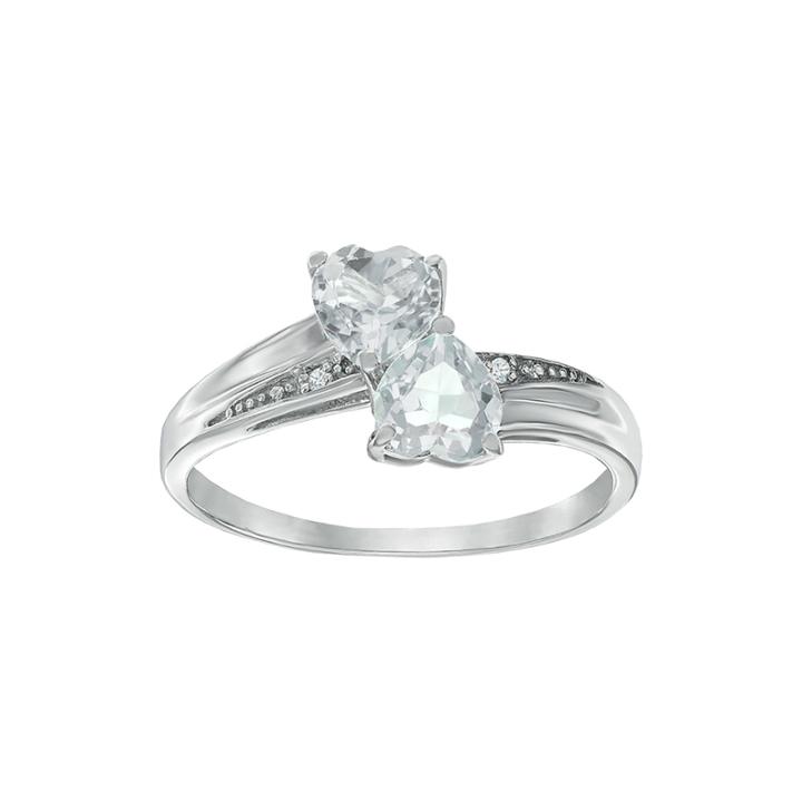 Genuine White Topaz And Diamond-accent Sterling Silver Double-heart Ring