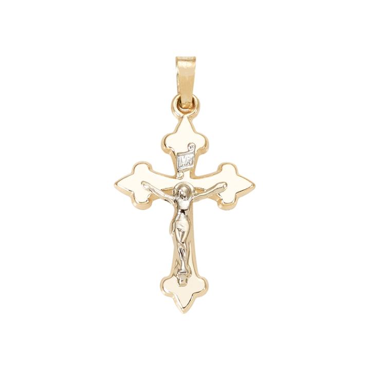 14k Two-tone Gold Polished Budded Crucifix Charm Pendant