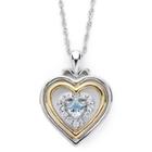 Aquamarine & Lab-created White Sapphire Two-tone Heart Pendant Necklace