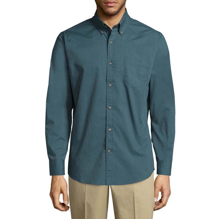St. John's Bay Poplin Shirt Long Sleeve Button-front Shirt