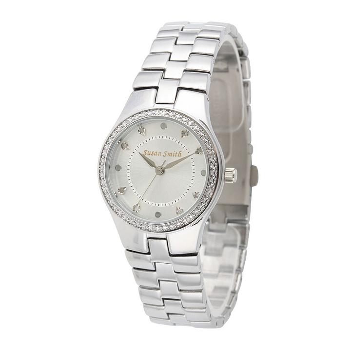 Personalized Dial Womens Diamond-accent Silver-tone Bracelet Watch