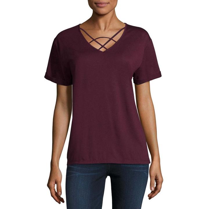Hybrid Short Sleeve V Neck T-shirt-womens Juniors