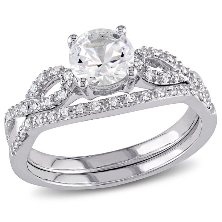 Womens 1/10 Ct. T.w. Lab Created White Sapphire 10k Gold Bridal Set