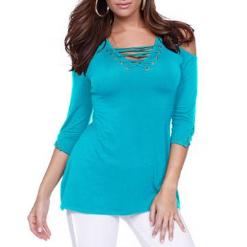 Kaily K. Cold Shoulder V-neck Pullover