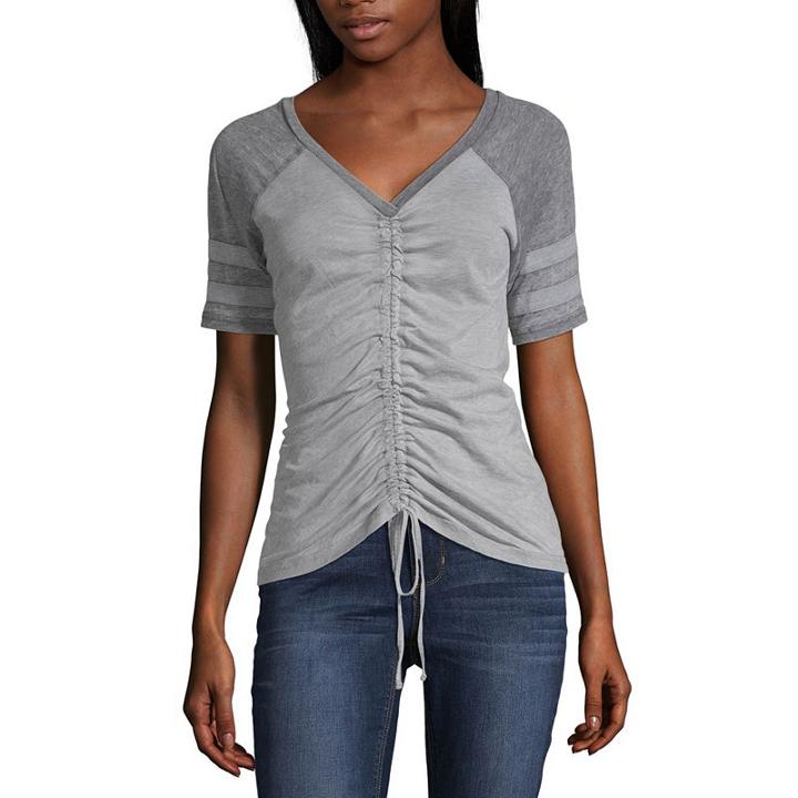 Love More Short Sleeve V Neck T-shirt-womens Juniors