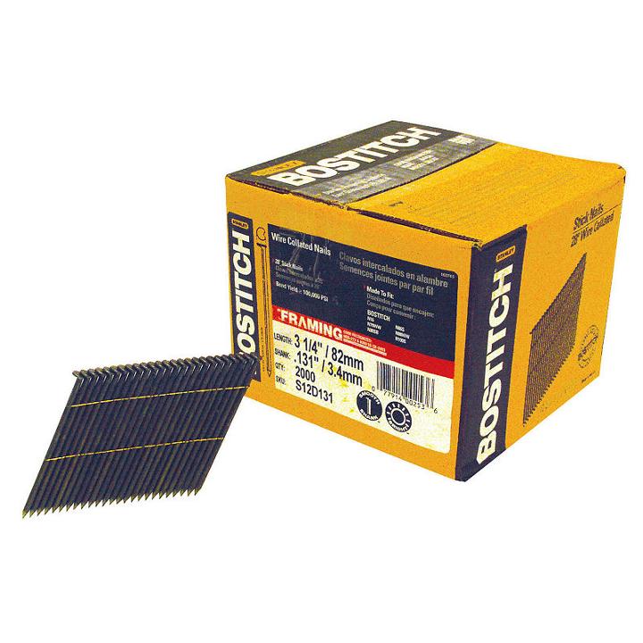 Bostitch Stanley S12d131-fh 3-1/4in 12d Plain Shank Stick Nails 2000 Count