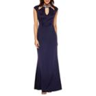 Blu Sage Short Sleeve Cut Outs Embellished Evening Gown-petites