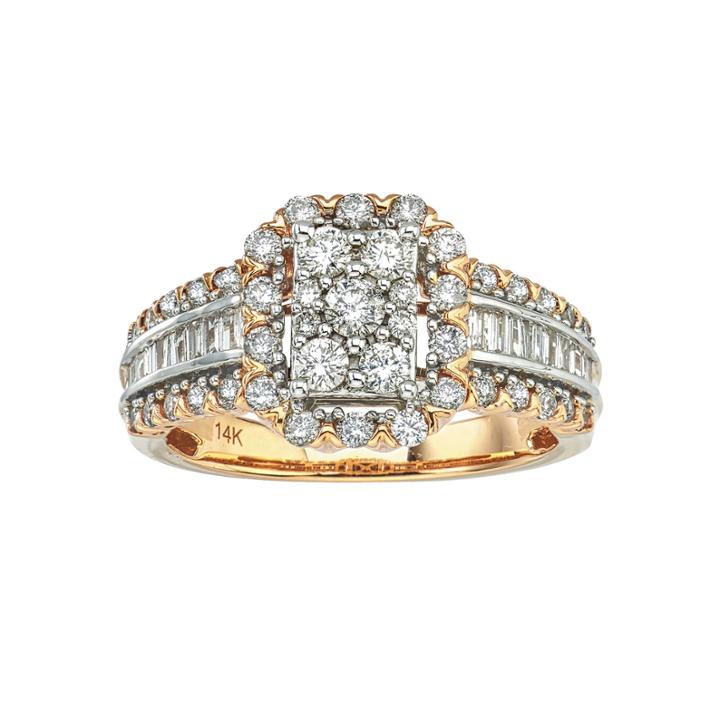 Diamond Blossom Womens 1 Ct. T.w. Genuine Round White Diamond 14k Gold Engagement Ring