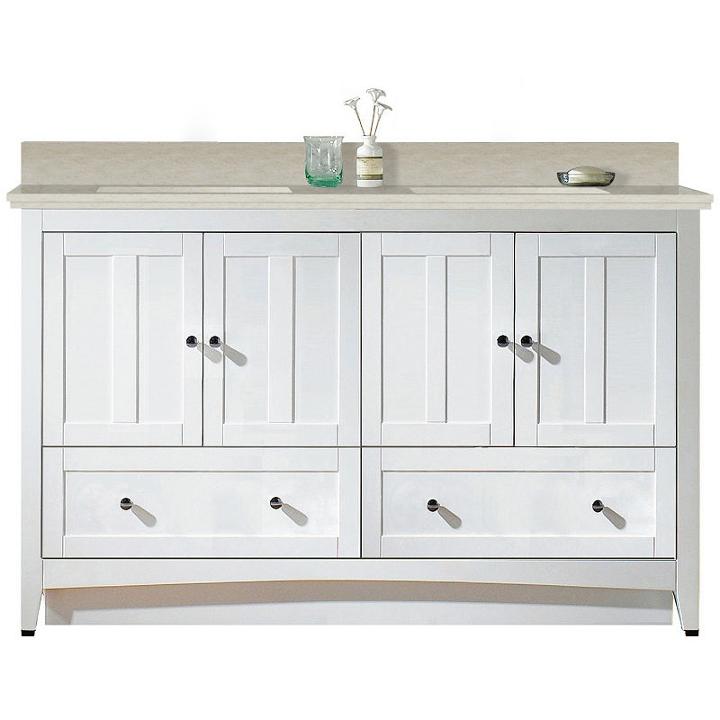 59-in. W Floor Mount White Vanity Set For 1 Hole Drilling Beige Top Biscuit Um Sink