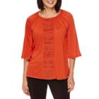 Sag Harbor Artful Animal 3/4-sleeve Crochet-panel Crinkle Top