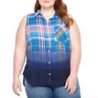 A.n.a Sleeveless Plaid Dip Dye Shirt - Plus