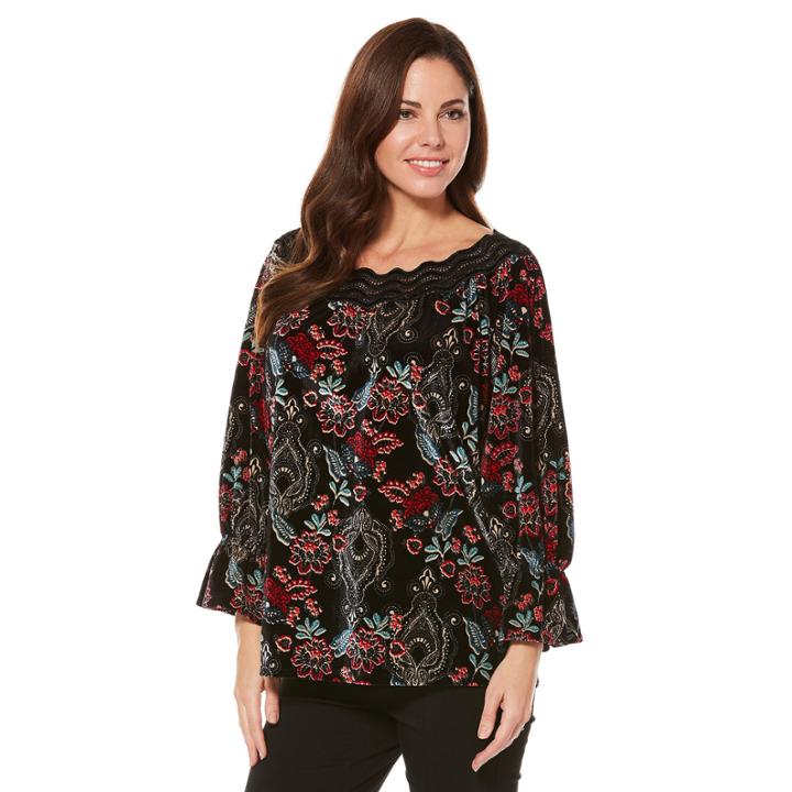 Rafaella 3/4 Sleeve Bell Sleeve Floral Peasant Top