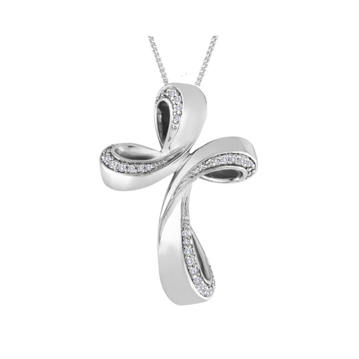 1/6 Ct. T.w. Diamond Sterling Silver Cross Pendant Necklace