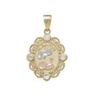 Tesoro&trade; 14k Tri-tone Cubic Zirconia Mi Bautizo Baptismal Pendant