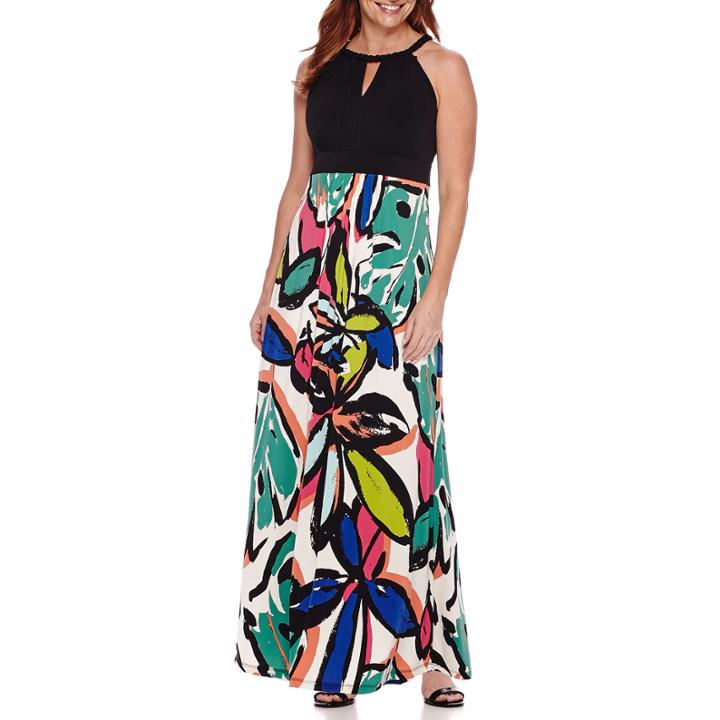 London Style Collection Sleeveless Halter Tropical Surplus Maxi Dress