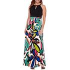 London Style Collection Sleeveless Halter Tropical Surplus Maxi Dress