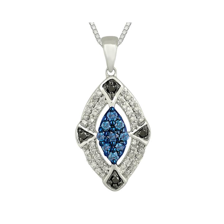 3/8 Ct. T.w. White, Blue & Black Diamond 10k White Gold Pendant