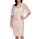Maya Brooke Flutter-sleeve Glitter-print Blouson Dress
