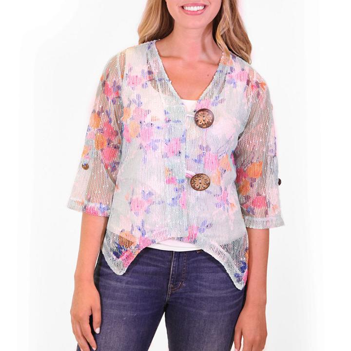 Nina Leonard Printed Coconut Button Bolero