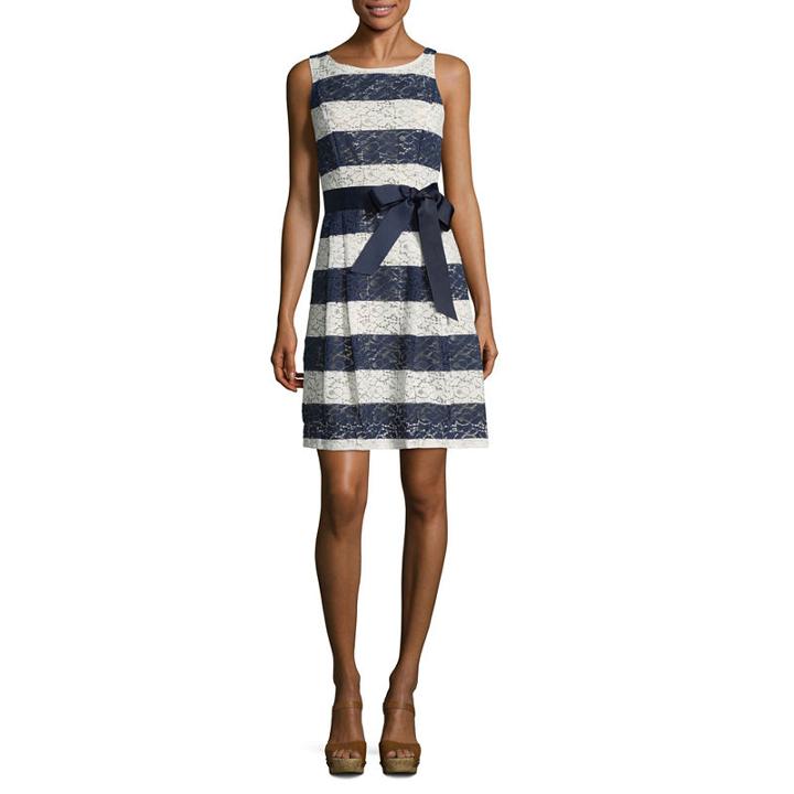 Robbie Bee Sleeveless Stripe A-line Dress-petite