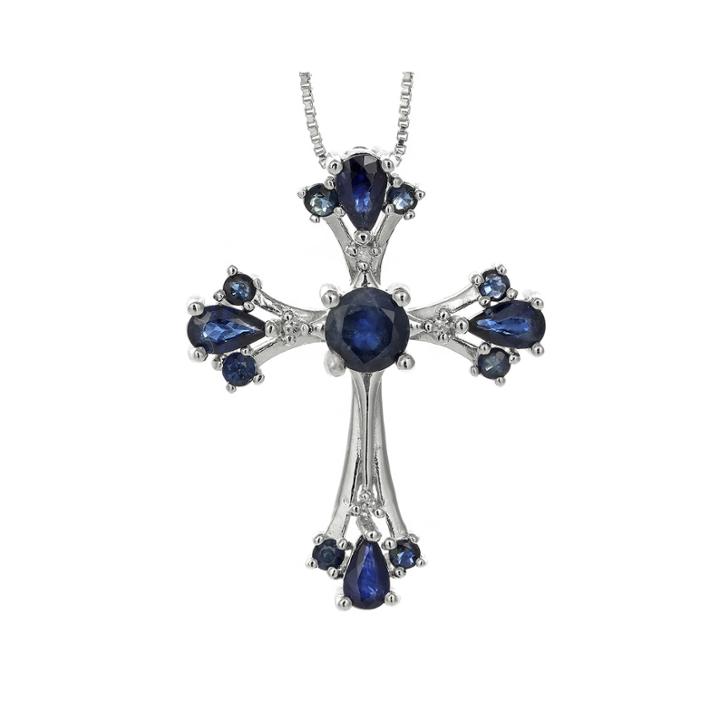 Genuine Sapphire And Diamond-accent Sterling Silver Cross Pendant Necklace