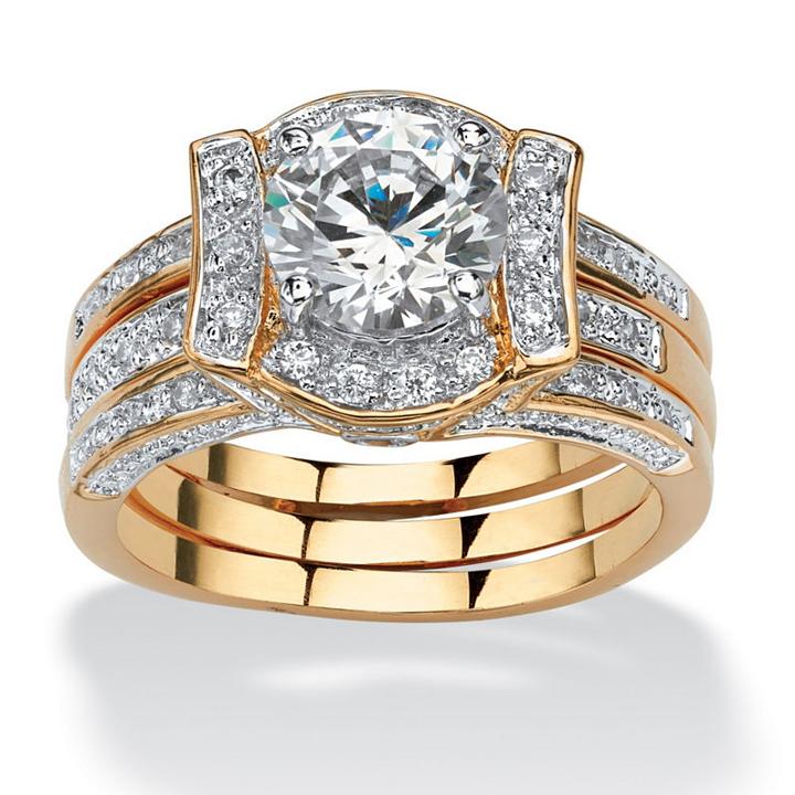 Diamonart Womens 2 1/3 Ct. T.w. White Cubic Zirconia Gold Over Brass Bridal Set