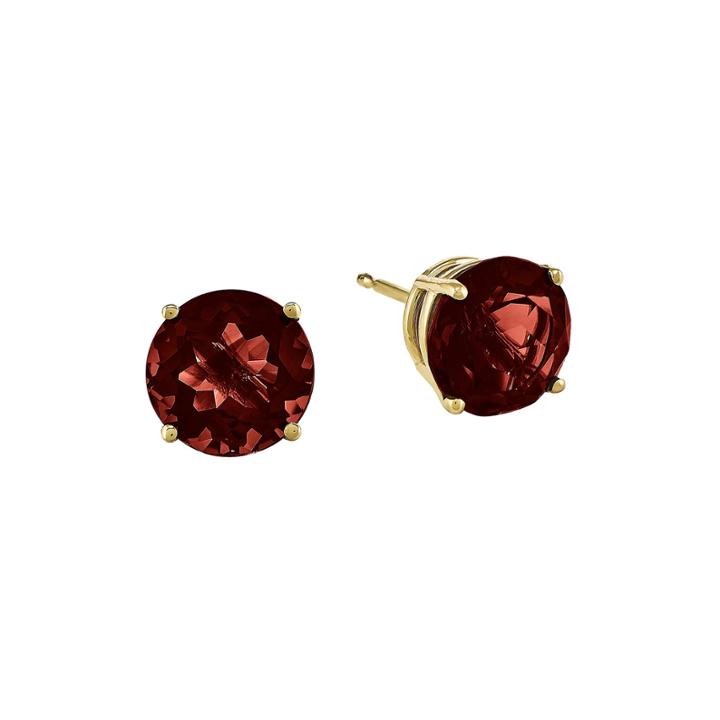 Genuine Red Garnet 14k Yellow Gold Round Earrings