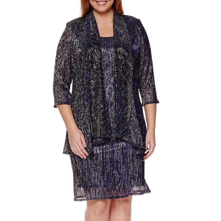 R & M Richards 3/4-sleeve Metallic Duster Jacket Dress - Plus