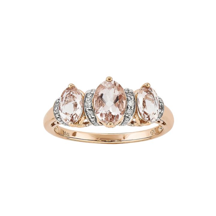 Oval Genuine Morganite And Diamond-accent 14k Rose Gold 3-stone Ring
